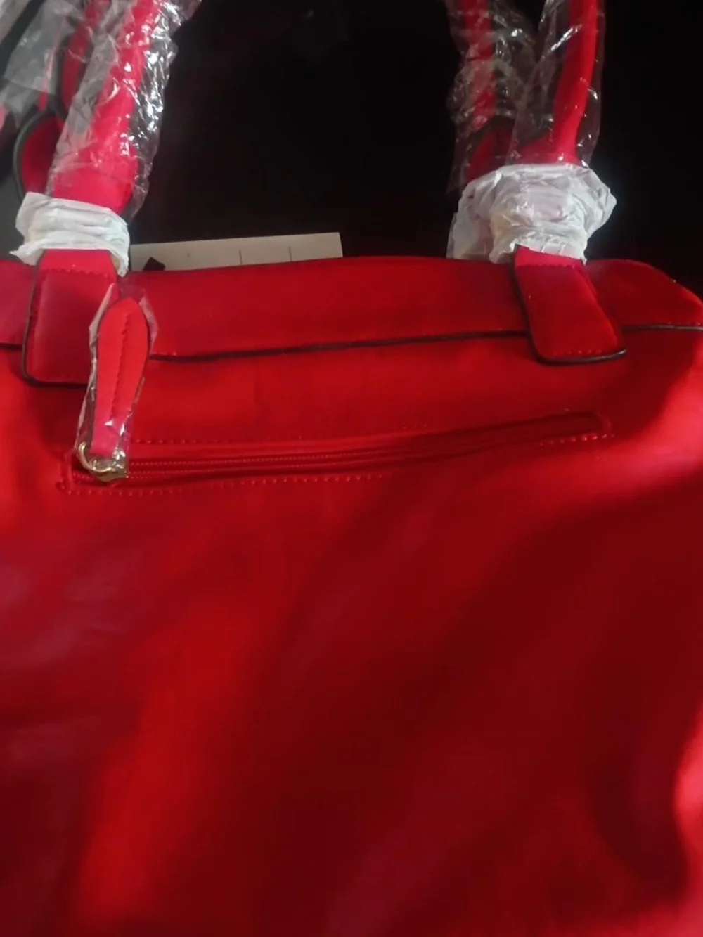 Red Woven-Panel Tote with Gold Hardware